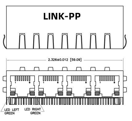 HFJ14-1G01ER-L11RL 1x4 RJ45 Fastjack με 1000base-T μαγνητικά