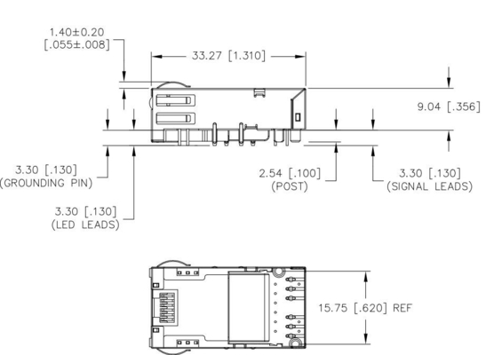 Ετικέττα λιμένων JT3-1105HL 10gbase-τ 1X1 κάτω από RJ45 Magjack 12PIN GG/Y που οδηγείται