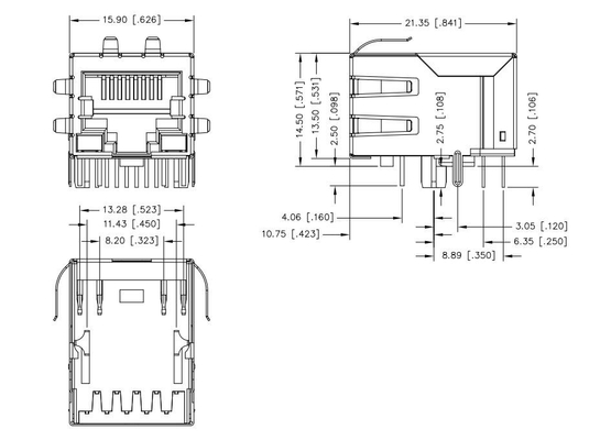 JXD0-9006NLT ενιαία ετικέττα συνδετήρων λιμένων RJ45 μαγνητική κάτω από το 100base-τ 8PIN με G/Y που οδηγείται