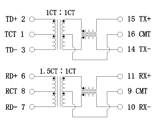 HX1225FNL/μετασχηματιστής απομόνωσης 1:1 TU MDL HX1225FNLT 100Base-τ Ethernet