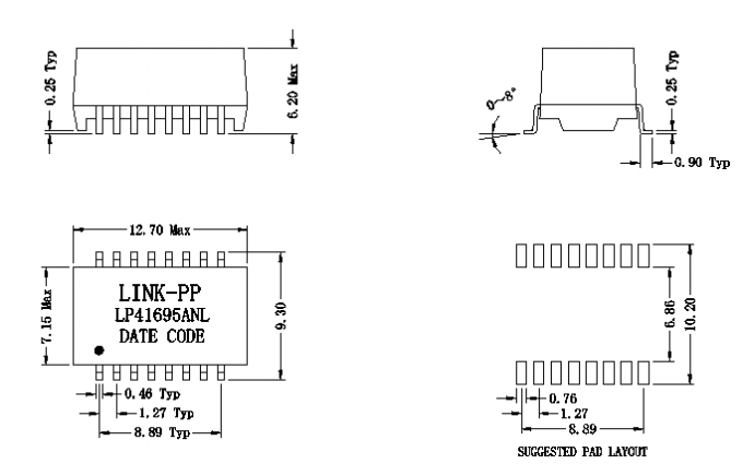 HX1225FNL/μετασχηματιστής απομόνωσης 1:1 TU MDL HX1225FNLT 100Base-τ Ethernet